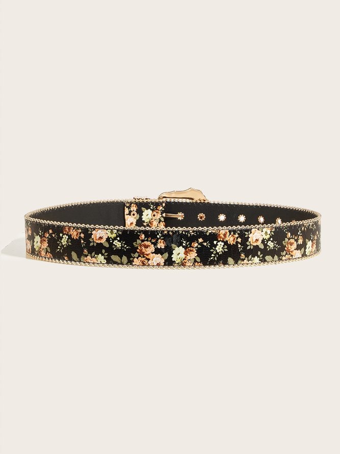 Side view of Women Street Floral All Season Printing Commuting PU Belts