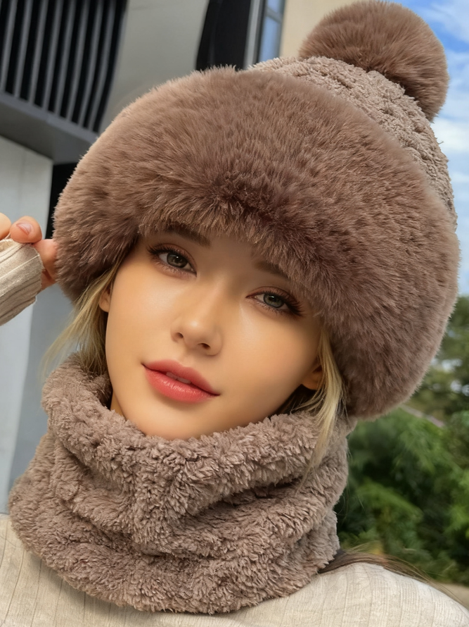 Side view of Urban Plain All Season Split Joint Heavyweight Vacation Non-Slip Coral Velvet Floppy Hats for Women