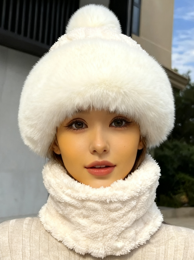 Side view of Urban Plain All Season Split Joint Heavyweight Vacation Non-Slip Coral Velvet Floppy Hats for Women