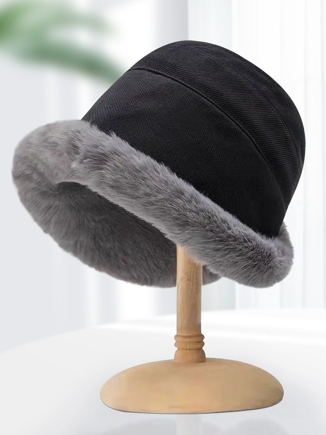 Side view of Women Casual Color Block All Season Polar Fleece Split Joint Heavyweight Vacation Floppy Hats