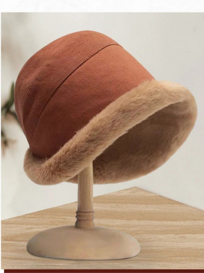 Side view of Women Casual Color Block All Season Polar Fleece Split Joint Heavyweight Vacation Floppy Hats