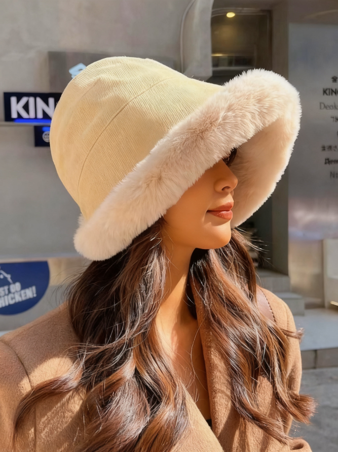 Women Casual Color Block All Season Polar Fleece Split Joint Heavyweight Vacation Floppy Hats-image-16944035