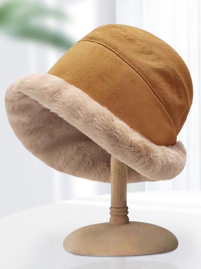 Side view of Women Casual Color Block All Season Polar Fleece Split Joint Heavyweight Vacation Floppy Hats