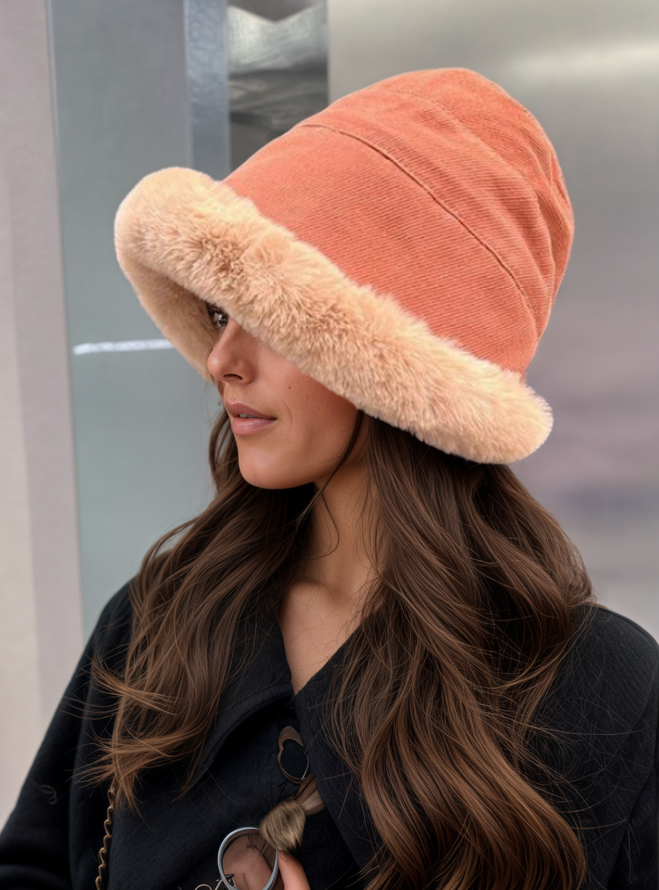 Side view of Women Casual Color Block All Season Polar Fleece Split Joint Heavyweight Vacation Floppy Hats