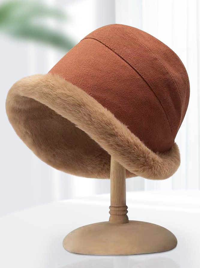 Side view of Women Casual Color Block All Season Polar Fleece Split Joint Heavyweight Vacation Floppy Hats