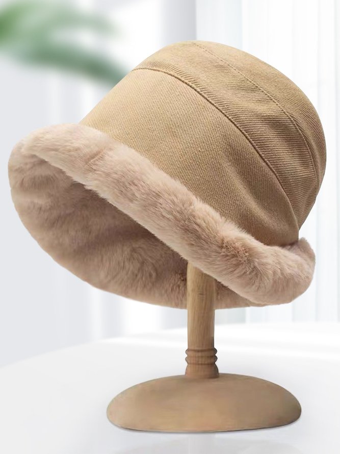 Side view of Women Casual Color Block All Season Polar Fleece Split Joint Heavyweight Vacation Floppy Hats