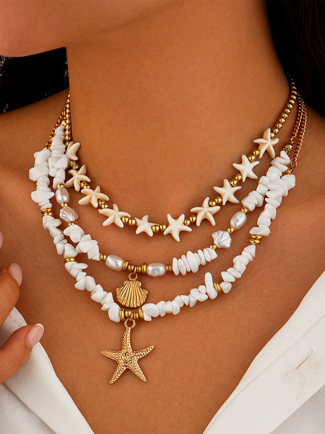 Vintage All Season Ocean Pattern Shell Statement Necklaces Vacation Necklaces for Women-image-17072702