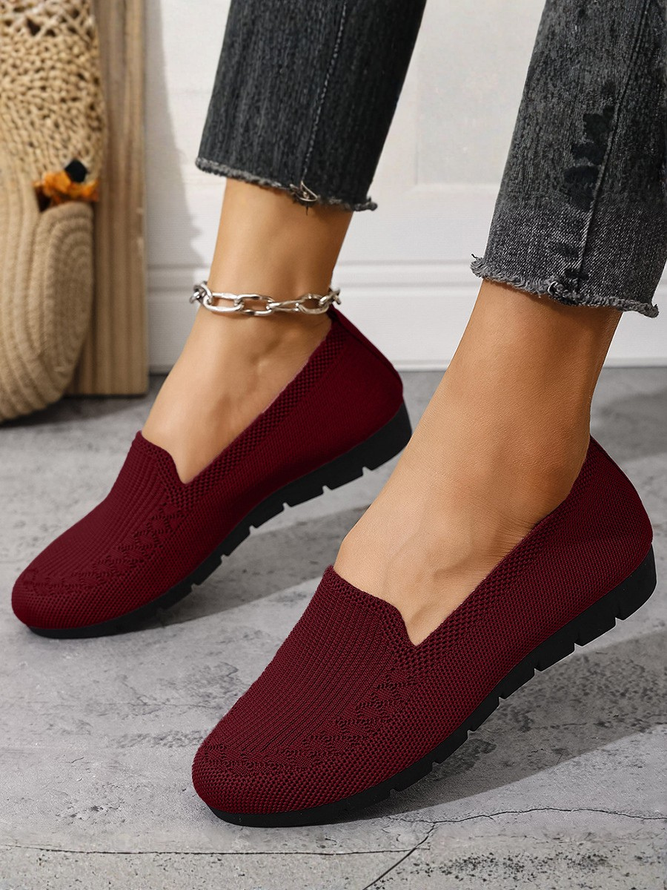 Side view of Women Simple Plain All Season Hollow out Daily Flat Heel Round Toe Mesh Fabric Shallow Shoes Shallow Shoes