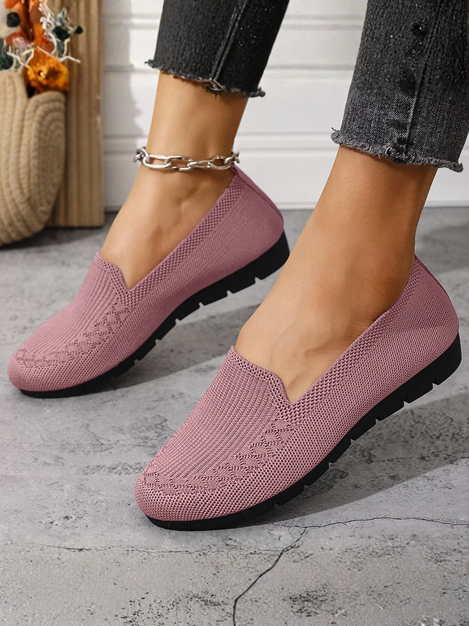 Side view of Women Simple Plain All Season Hollow out Daily Flat Heel Round Toe Mesh Fabric Shallow Shoes Shallow Shoes