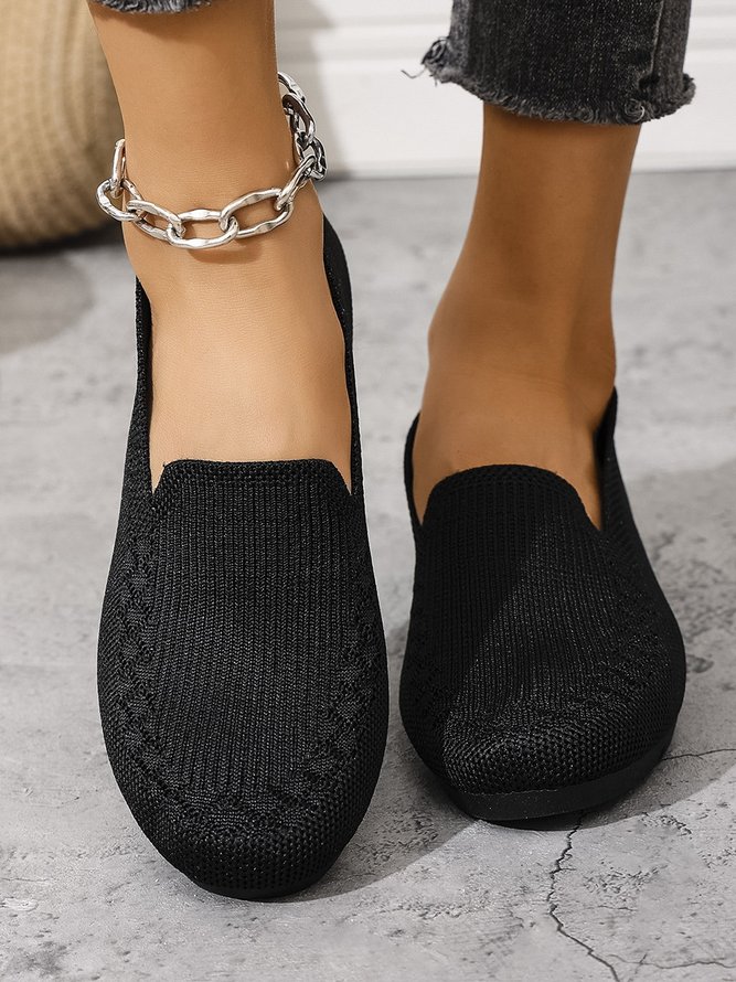 Side view of Women Simple Plain All Season Hollow out Daily Flat Heel Round Toe Mesh Fabric Shallow Shoes Shallow Shoes