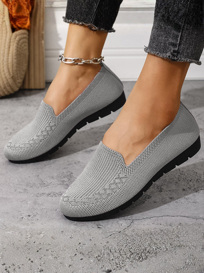 Side view of Women Simple Plain All Season Hollow out Daily Flat Heel Round Toe Mesh Fabric Shallow Shoes Shallow Shoes