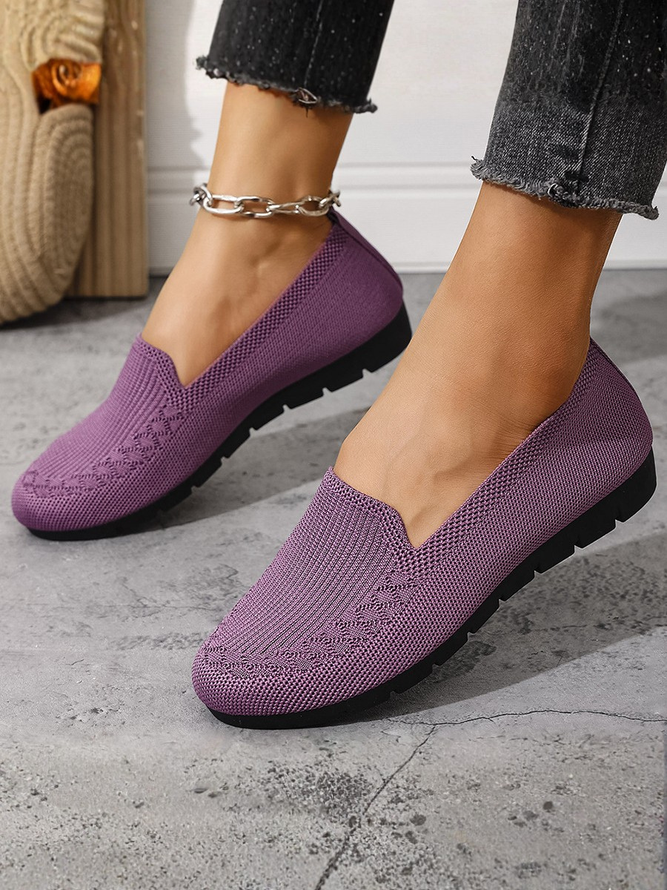 Side view of Women Simple Plain All Season Hollow out Daily Flat Heel Round Toe Mesh Fabric Shallow Shoes Shallow Shoes