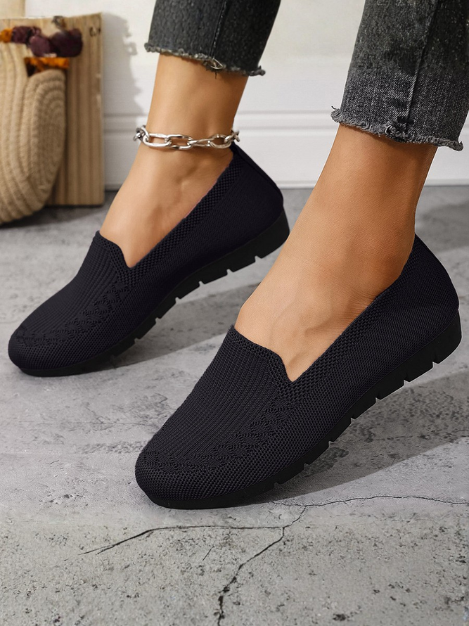 Side view of Women Simple Plain All Season Hollow out Daily Flat Heel Round Toe Mesh Fabric Shallow Shoes Shallow Shoes