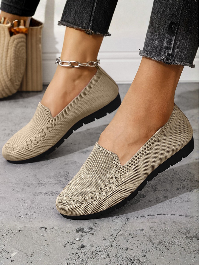Side view of Women Simple Plain All Season Hollow out Daily Flat Heel Round Toe Mesh Fabric Shallow Shoes Shallow Shoes