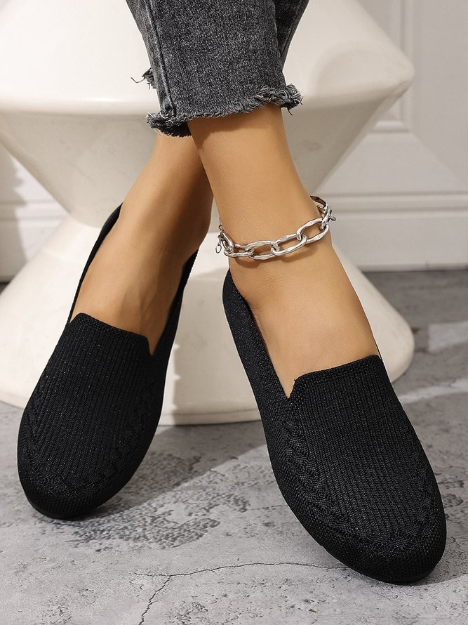 Side view of Women Simple Plain All Season Hollow out Daily Flat Heel Round Toe Mesh Fabric Shallow Shoes Shallow Shoes