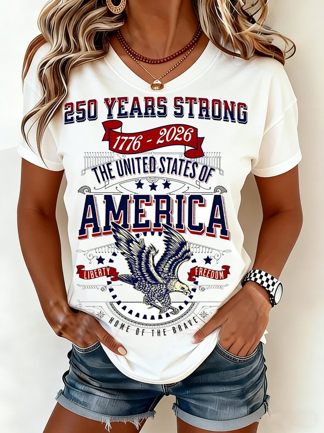 Women Eagle Old Glory Casual Short Sleeve Tee T-shirt Crew Neck Summer Top-image-17113995