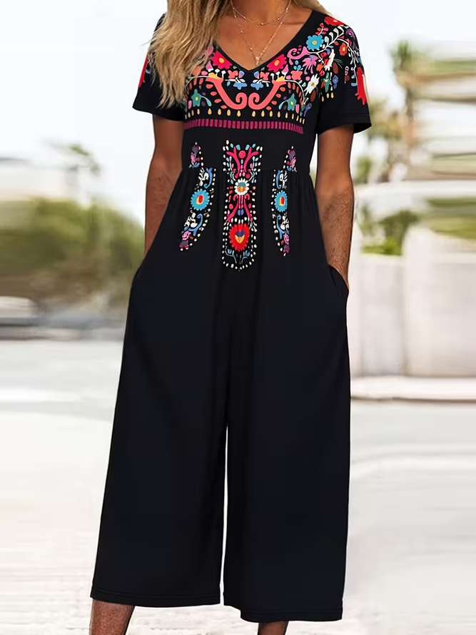 Women Ethnic Casual V Neck Jumpsuits-image-17027468