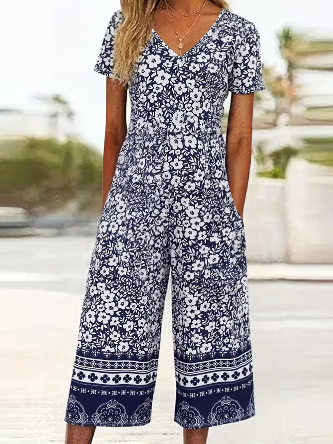 Women Floral Casual V Neck Jumpsuits-image-17035529