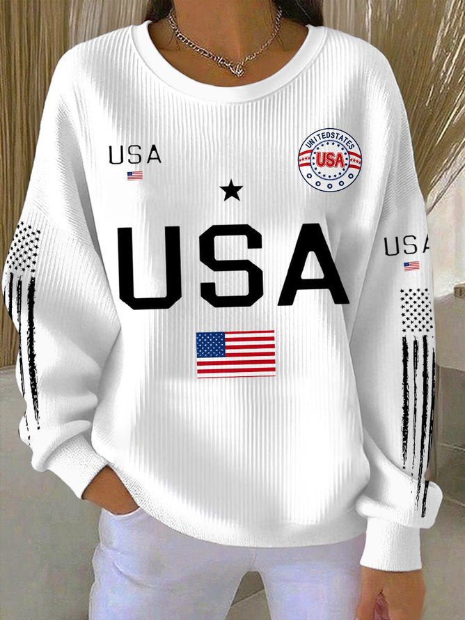 Women Letter Pattern Vintage Crew Neck Long Sleeve Spring/Fall Sweatshirts-image-17108584
