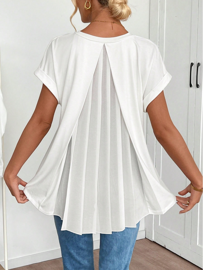Women Plain Casual Blouses V Neck Short Sleeve Summer Top-image-17109771