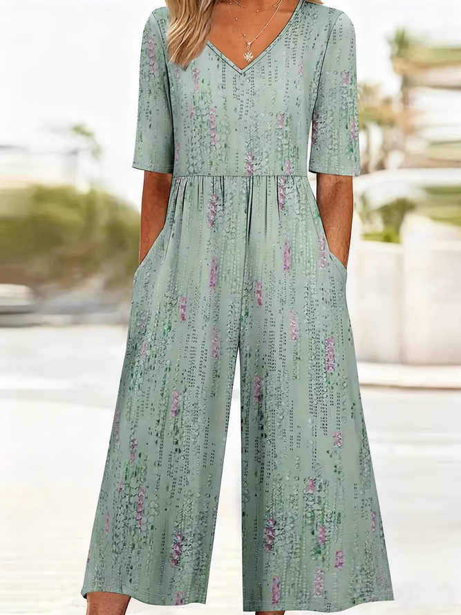 Women Abstract Casual V Neck Jumpsuits-image-17054667