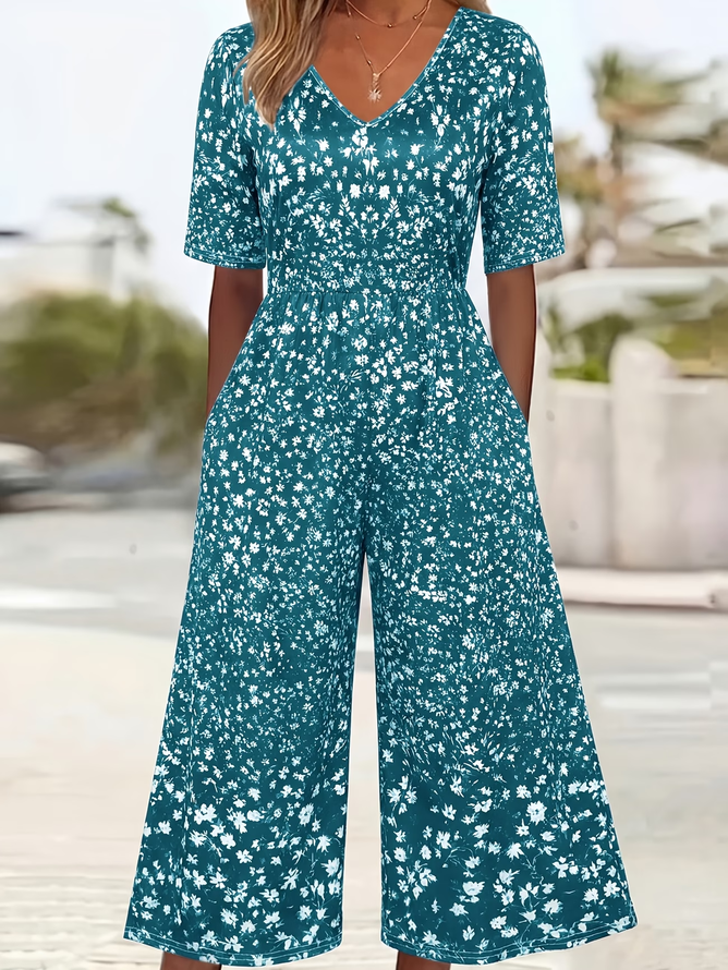 Women Floral Casual V Neck Jumpsuits-image-17054655
