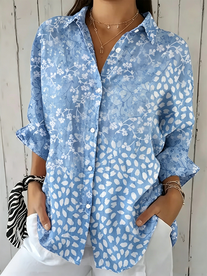 Women Floral Vintage Shirts Shirt Collar Three Quarter Sleeve Spring/Fall Top-image-17087452