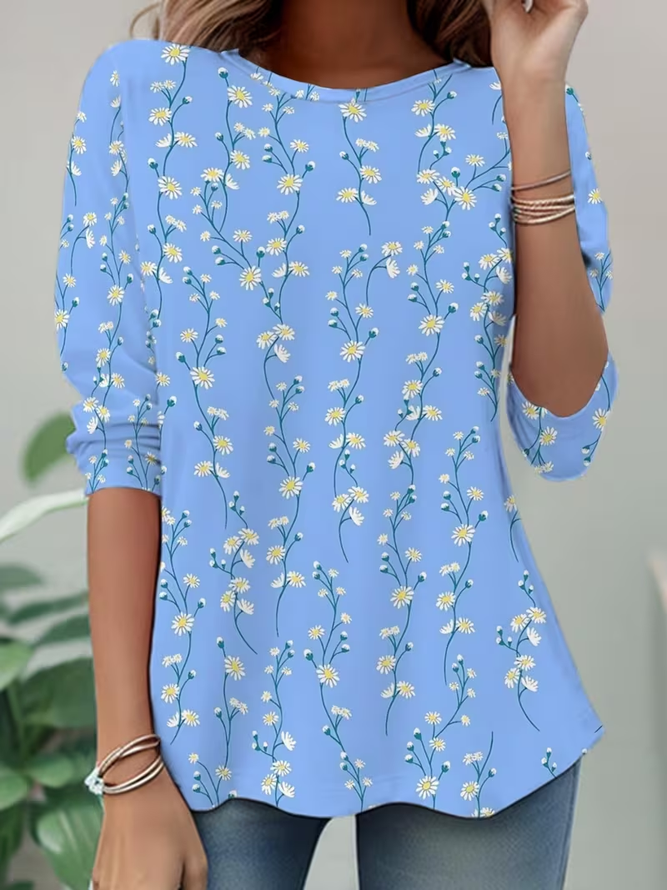Women Floral Casual Long Sleeve Tee T-shirt Crew Neck Spring/Fall Tunic Top-image-17087806
