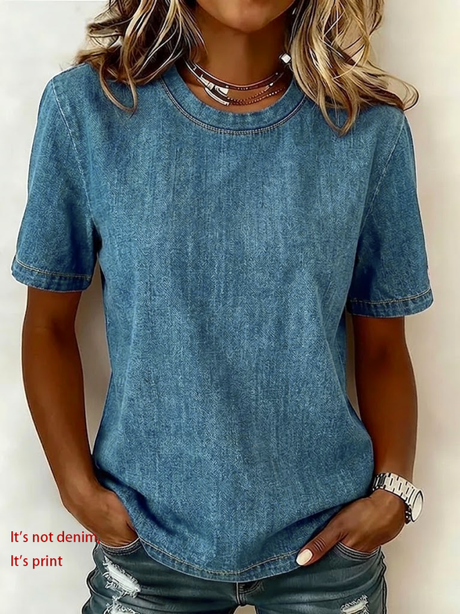 Women Plain Casual Short Sleeve Tee T-shirt Crew Neck Summer Printing Graphic Tee Top-image-17086086