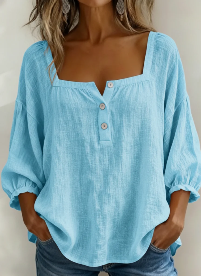 Women Plain Vintage Blouses Square Neck Printing Three Quarter Sleeve Spring/Fall Top-image-17086074