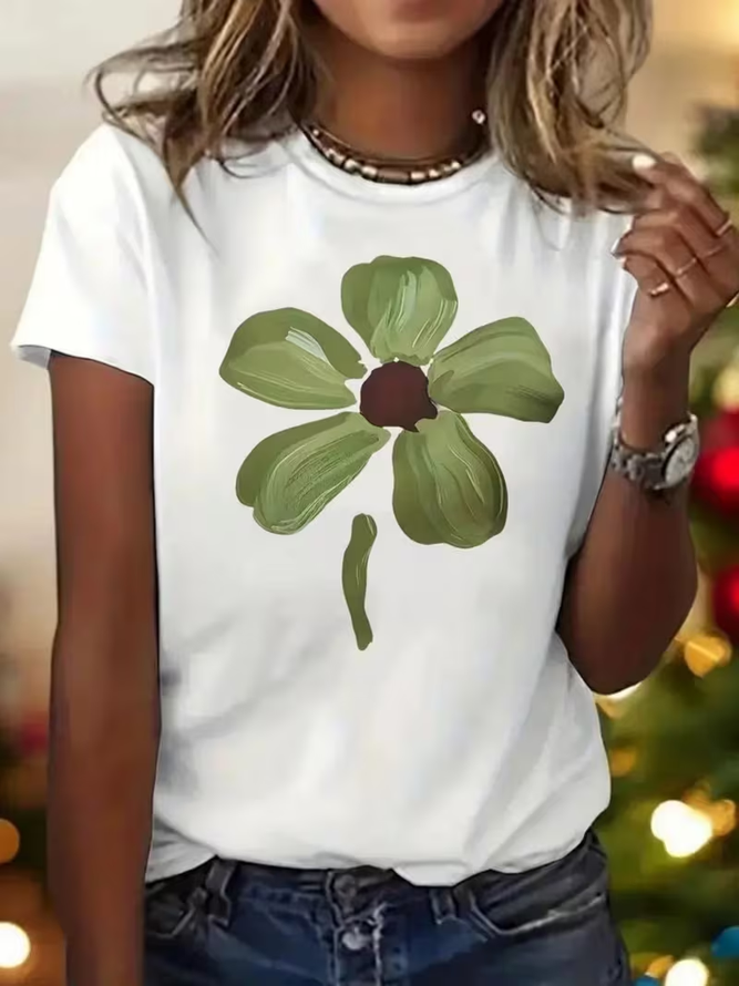 Women Floral Casual Short Sleeve Tee T-shirt Crew Neck Summer Printing Graphic Tee Top-image-17090117