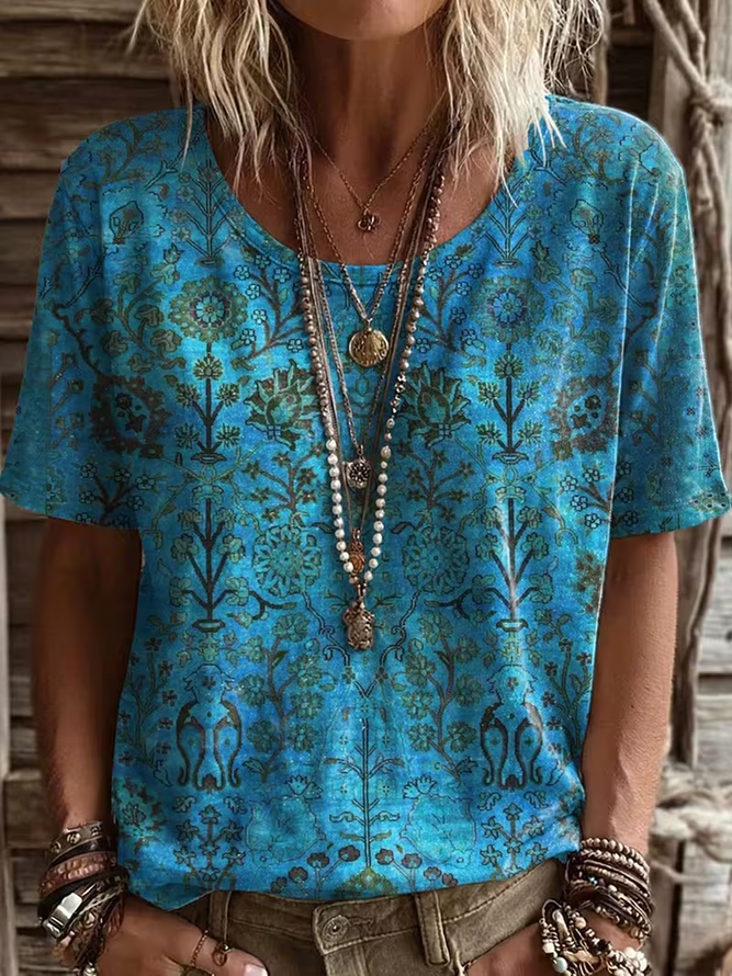Women Floral Casual Short Sleeve Tee T-shirt Crew Neck Summer Printing Graphic Tee Top-image-17090141