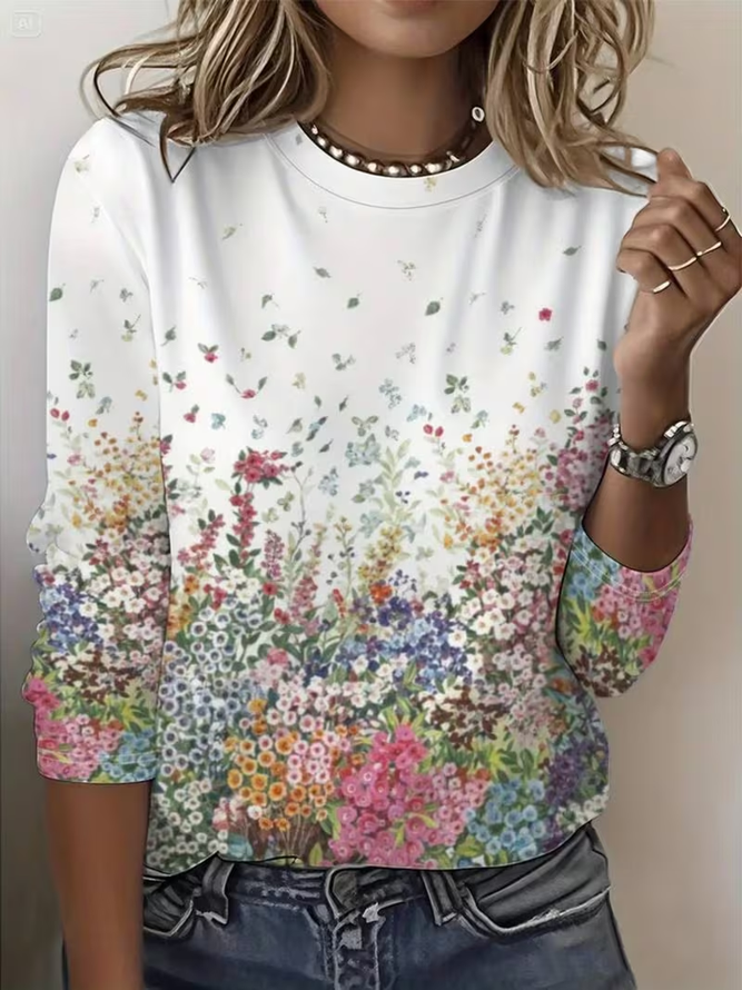 Women Floral Casual Long Sleeve Tee T-shirt Crew Neck Spring/Fall Printing Graphic Tee Top-image-17090093