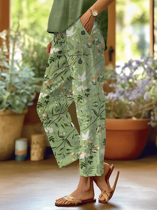 Women Floral Casual Long Baggy Pants Spring/Fall Pants-image-17091036