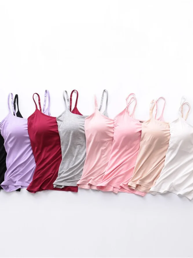Women Plain Casual Crew Neck Tank Tops Split Joint Summer Sleeveless Top-image-17091868