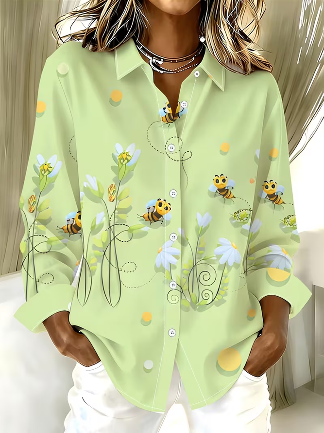 Women Floral Casual Shirts Shirt Collar Buckle Button Up Shirt Long Sleeve Spring/Fall Top-image-17092275