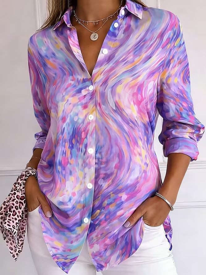 Women Abstract Casual Shirts Shirt Collar Buckle Button Up Shirt Long Sleeve Spring/Fall Top-image-17093423