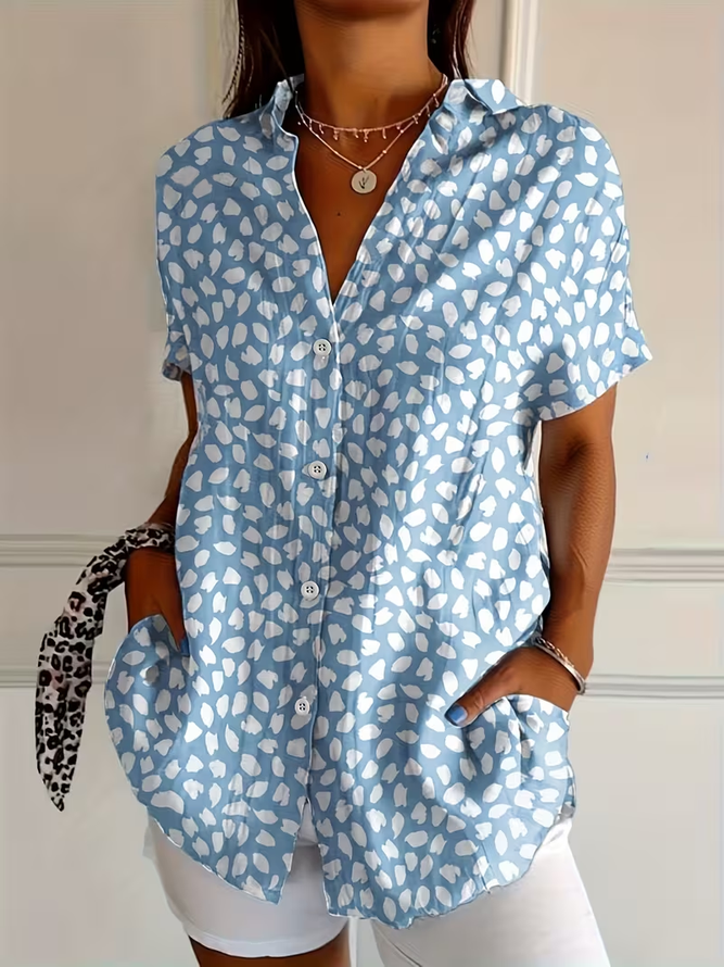 Women Abstract Casual Shirts Shirt Collar Printing Button Up Shirt Short Sleeve Summer Top-image-17093387