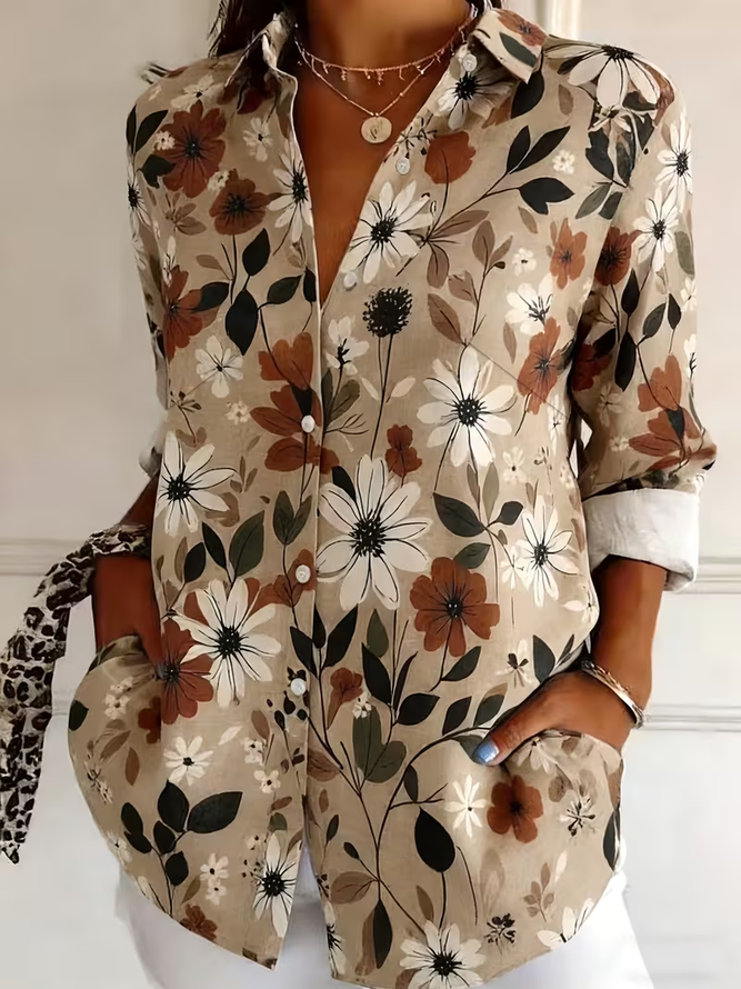 Women Floral Casual Shirts Shirt Collar Buckle Button Up Shirt Long Sleeve Spring/Fall Top-image-17093435