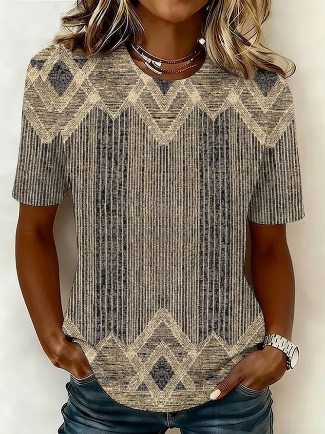 Women Abstract Casual Short Sleeve Tee T-shirt Crew Neck Summer Printing Graphic Tee Top-image-17093447