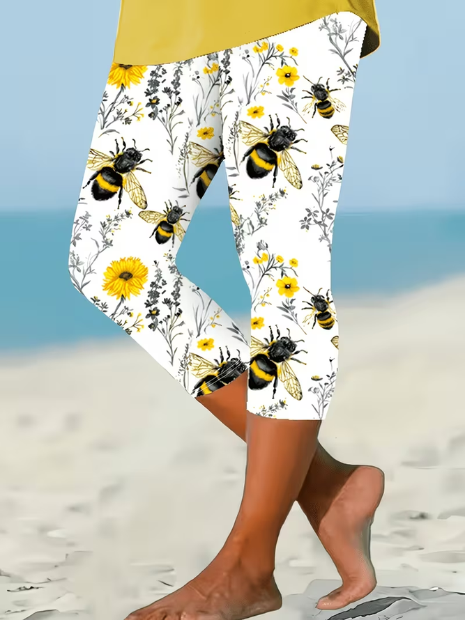 Women Floral Casual Capris Leggings Summer Pants-image-17095098