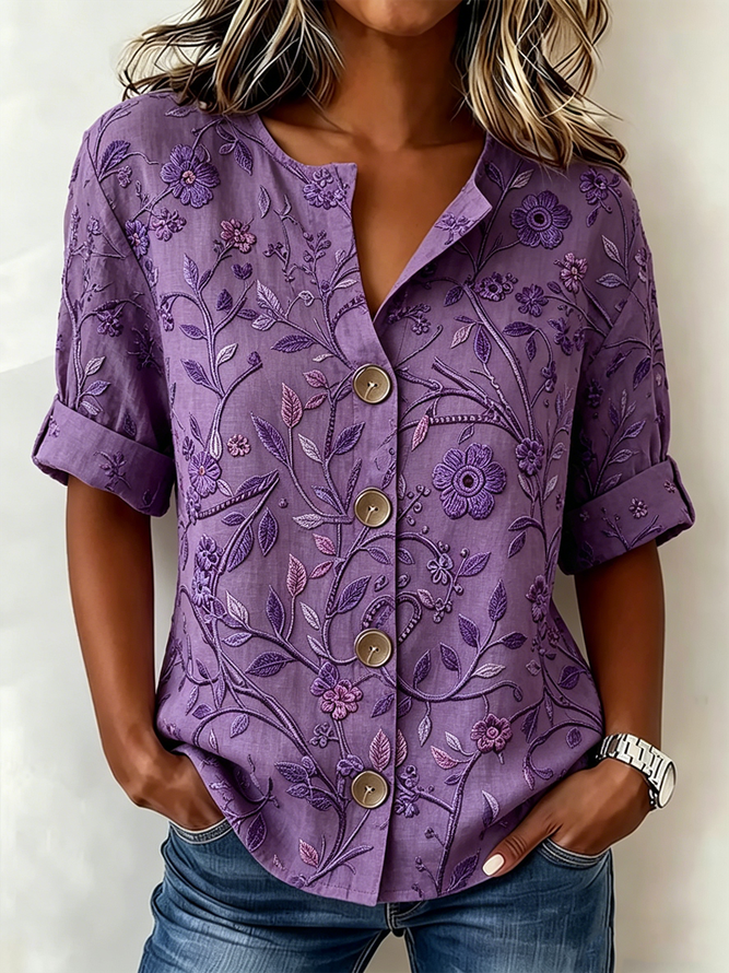 Women Floral Casual Shirts V Neck Half Sleeve Summer Top-image-17110939
