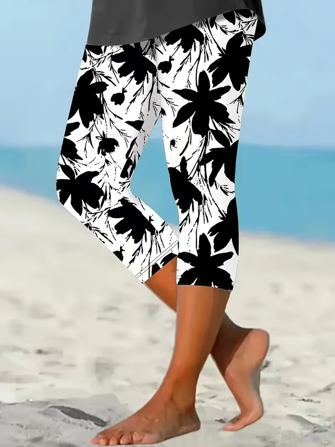 Women Floral Casual Capris Leggings Summer Pants-image-17095062