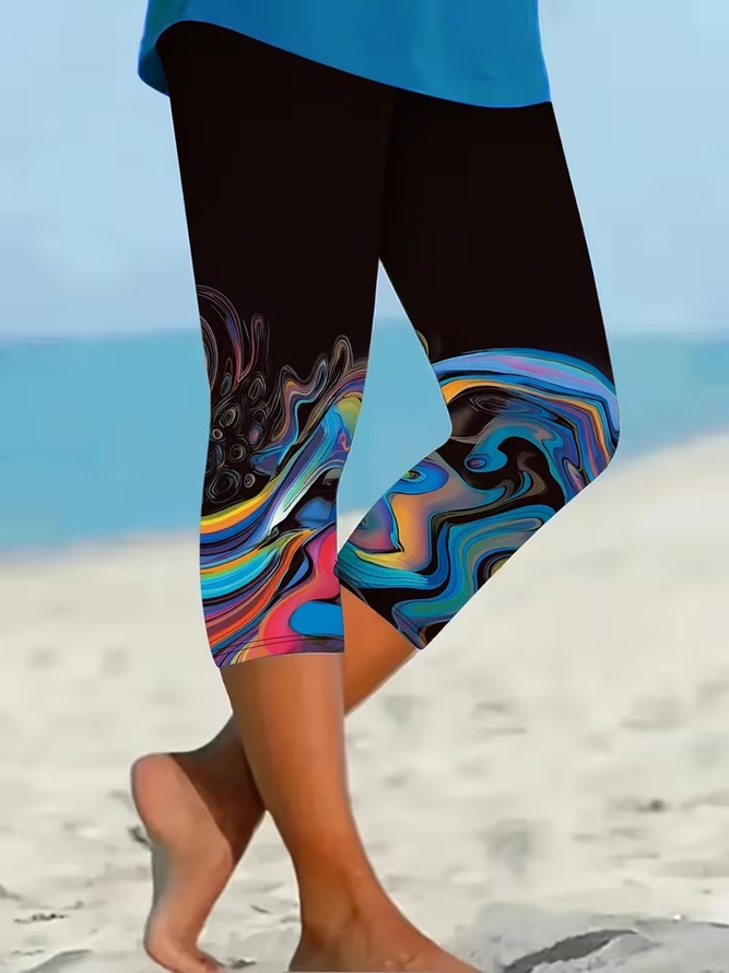 Women Abstract Casual Capris Leggings Summer Pants-image-17094966