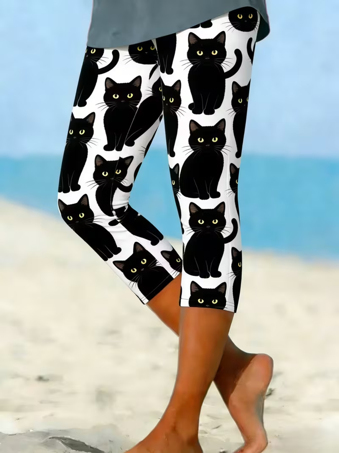 Women Cat Casual Capris Leggings Summer Pants-image-17095026