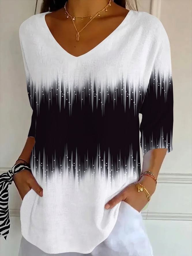 Women Abstract Casual Three Quarter Sleeve Tee T-shirt V Neck Spring/Fall Printing Graphic Tee Top-image-17098693