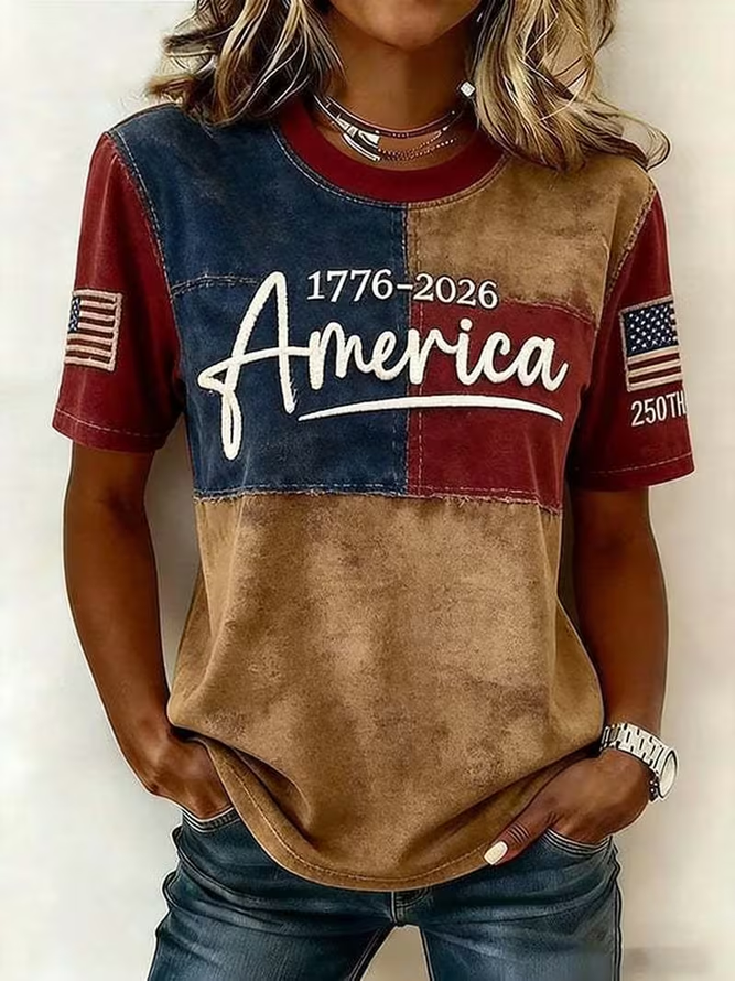 Women Independence Day (Flag) Casual Short Sleeve Tee T-shirt Crew Neck Summer Printing Graphic Tee Top-image-17098640