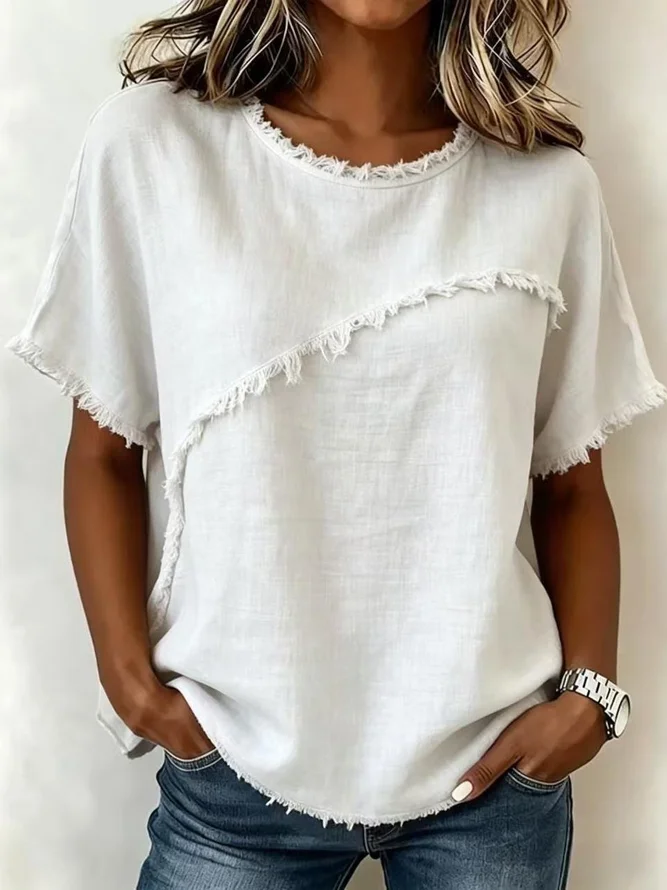 Women Plain Vintage Short Sleeve Tee T-shirt Crew Neck Summer Top-image-17115618