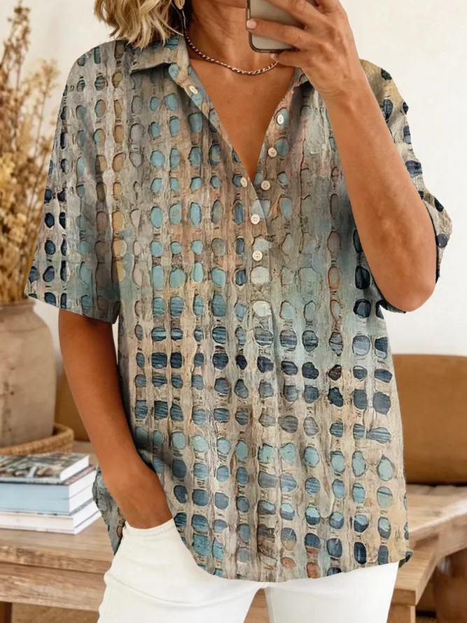 Women Abstract Casual Shirts Shirt Collar Printing Button Up Shirt Short Sleeve Summer Top-image-17100800