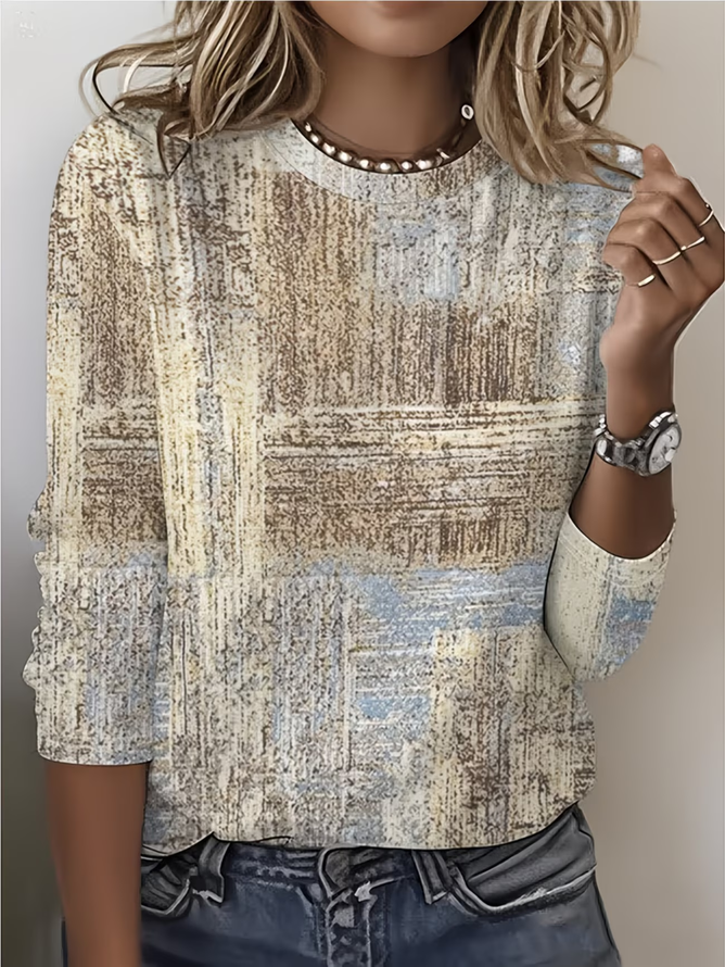 Women Abstract Casual Long Sleeve Tee T-shirt Crew Neck Spring/Fall Printing Top-image-17102533